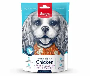 Wanpy Dog Treats Chicken Jerky Calcium Bone Twists 100 g