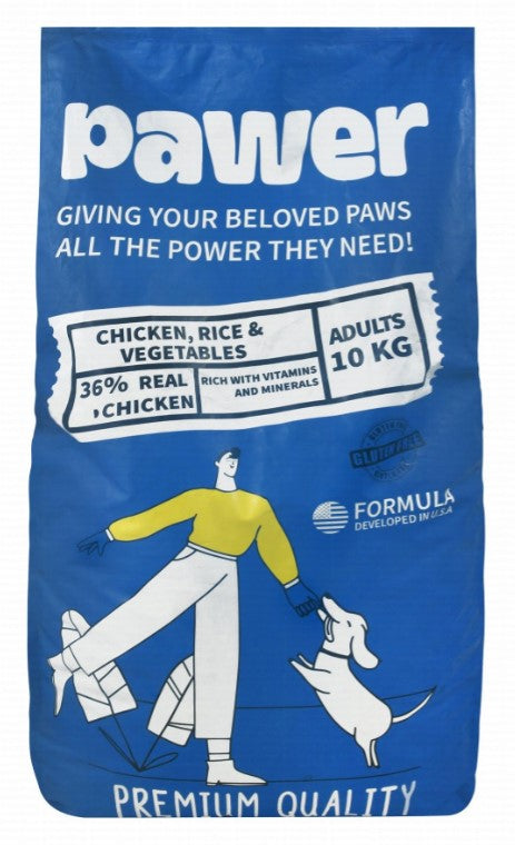 Pawer Dry Food with Chicken Rice & Vegetables for Adult Dogs10 kg