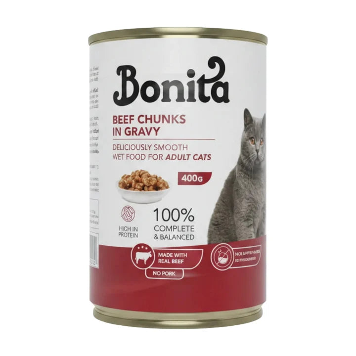 Bonita Cat Wet Food Adult With Beef Chunks - Can 400g
