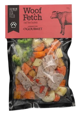 gourmet woof & fetch frozen wet dog food with meat 500gm