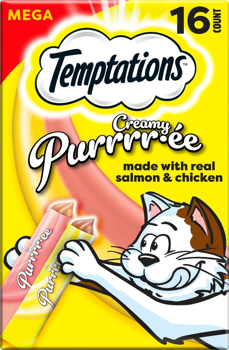 Temptations Creamy Puree Salmon & Chicken Variety Pack Lickable Cat Treats, 12G, 16 count