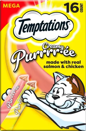 Temptations Creamy Puree Salmon & Chicken Variety Pack Lickable Cat Treats, 12G, 16 count