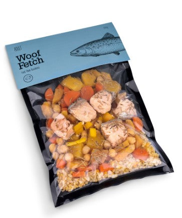 gourmet woof & fetch frozen wet dog food with salmon 500gm