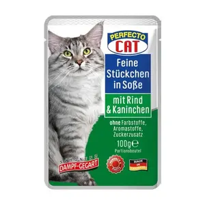 Perfecto Cat Fine Chunks in Sauce with Beef And Rabbit 100g