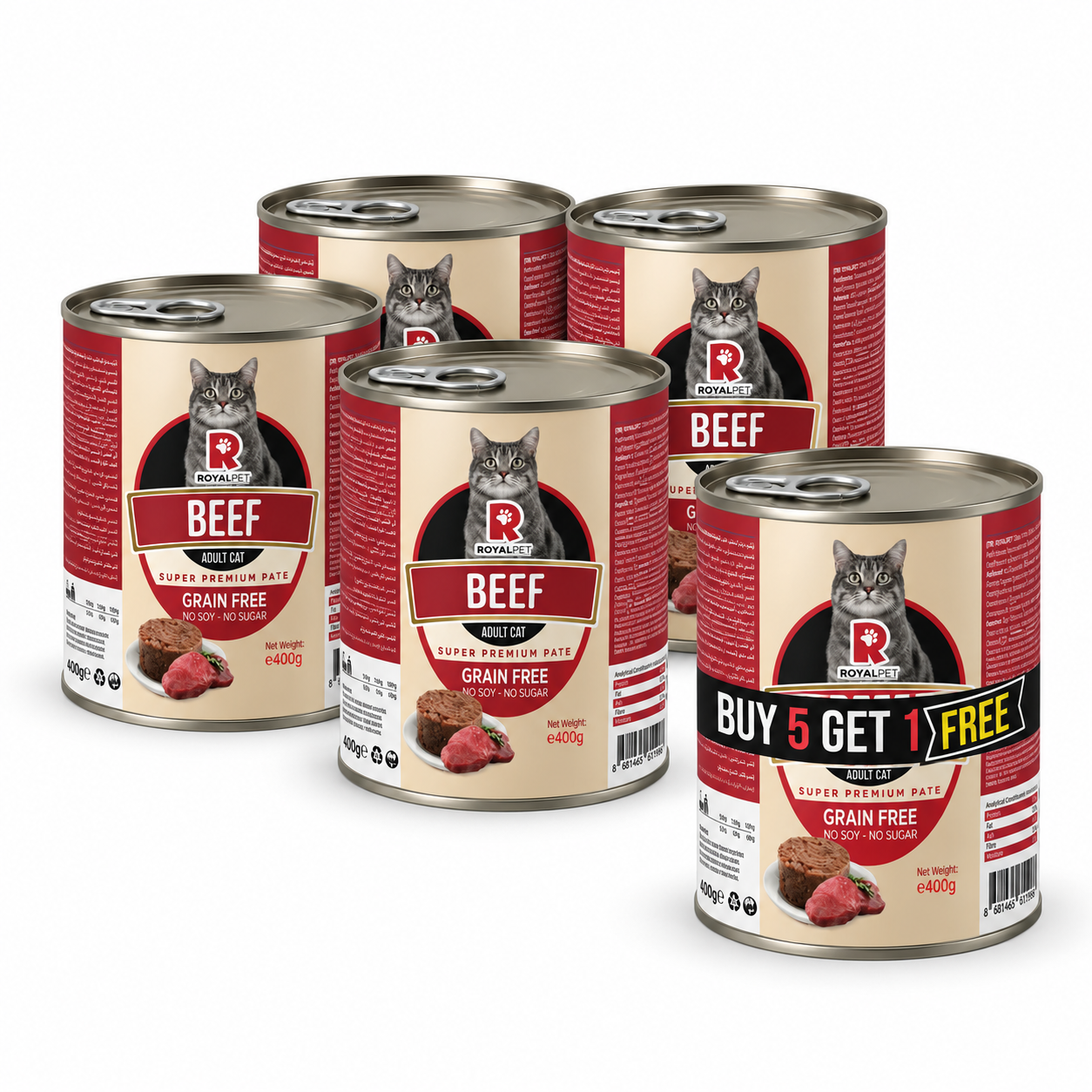 Royal Pet Grain-Free Beef Paté Adult Cat Food Bundle – Buy 5 Get 1 Free (6 x 400g)