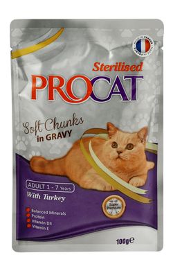 PROCAT Sterilised Soft Chunks in Gravy with Turkey 100g