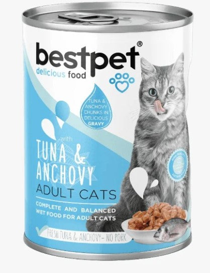 bestpet Wet Food Chunks with Tuna & Anchovy in Gravy for Adult Cats 400GM
