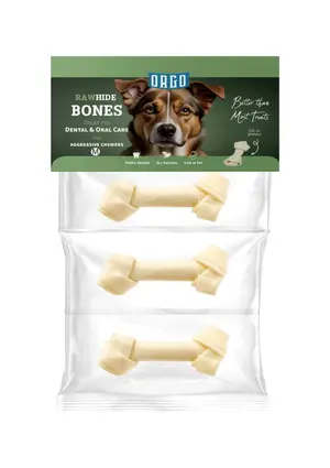 Orgo Rawhide Bones For Dog Dental Oral Care 3 PC M‏
