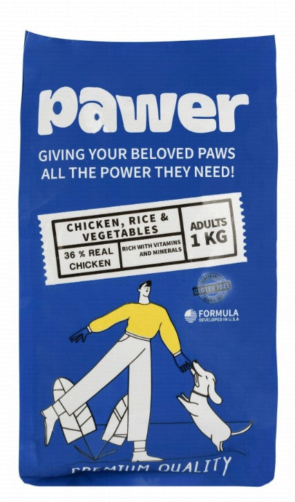 Pawer Dry Food with Chicken Rice & Vegetables for Adult Dogs1 kg