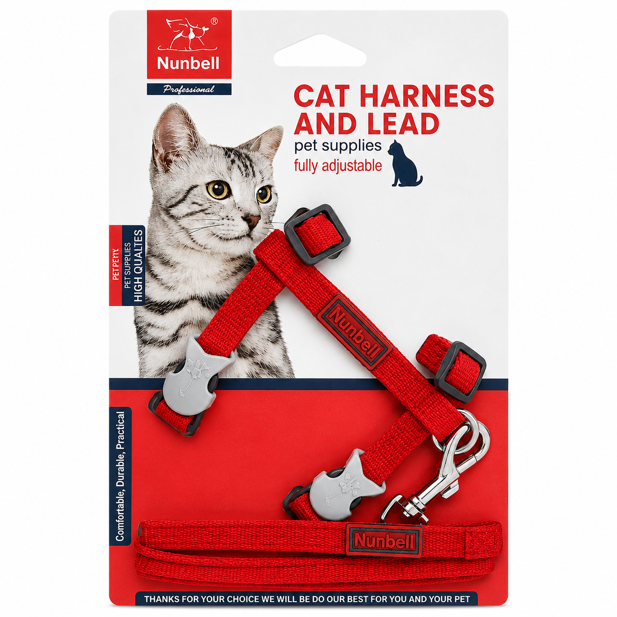 Nunbell harness & leash red fish lock for cat