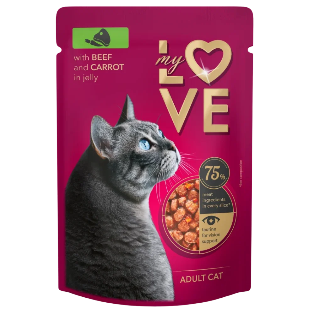 My Love Wet Food For Adult Cat With Beef & Carrot In Jelly 85g