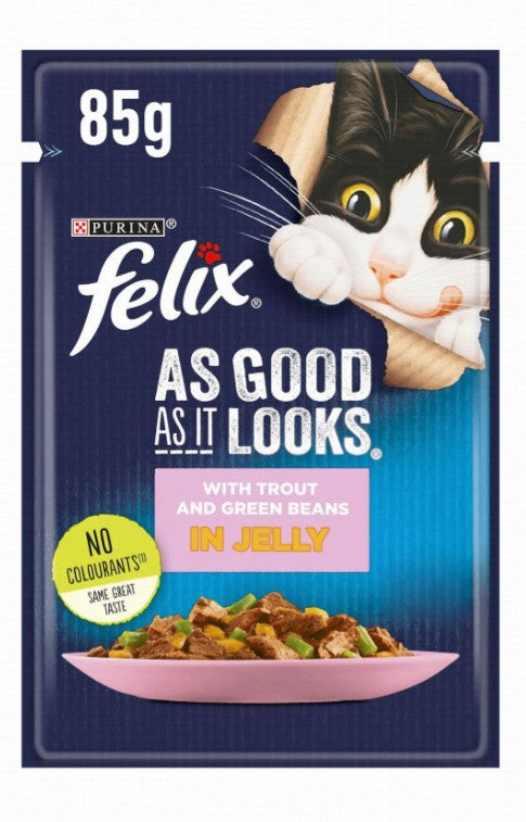 Purina Felix As Good As It Looks Wet Food with Trout & Green Beans in Jelly for Adult Cats 85G