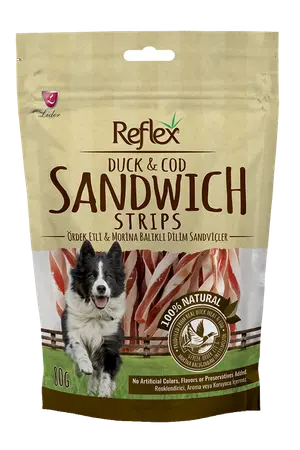 Reflex Duck & Cod Sandwich Strips Dog Treats 80G
