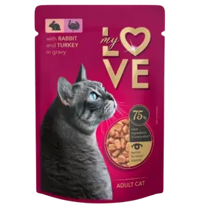 My Love Wet Food For Adult Cat With Rabbit & Turkey In Gravy 85g
