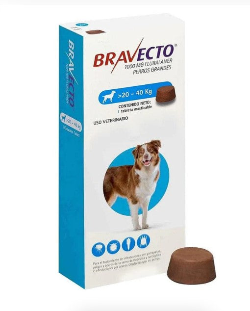 Bravecto 1000mg Fluralaner Antiparasitic Chewable Tablets for Large Dogs (20-40kg)1 tablets