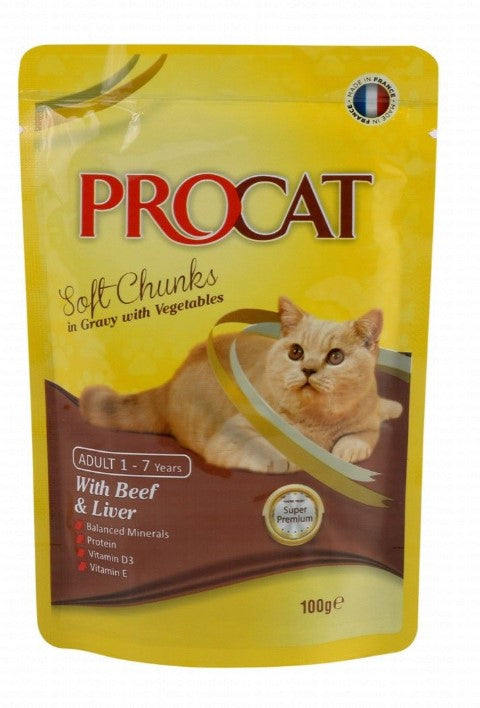 Procat Wet Food Chunks with BEEF&LIVER 100G