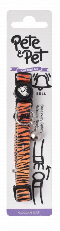 Pete & Pet Orange & Black Tiger Print Cat Collar with Bell