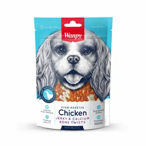 Wanpy Low Fat Oven-Roasted Chicken Jerky & Calcium Bone Twists Dog Treats 100G