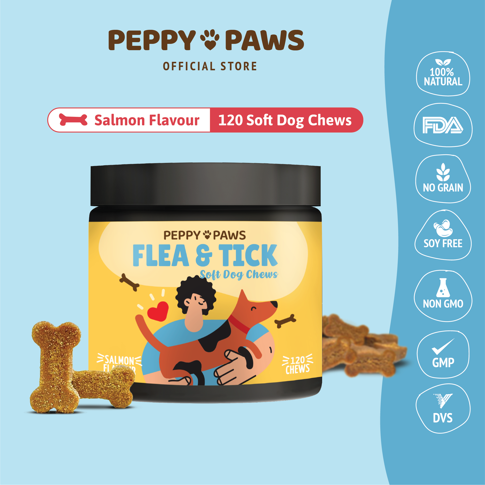 Peppy Paws Flea & Tick Soft Dog Chews (120 Chews)