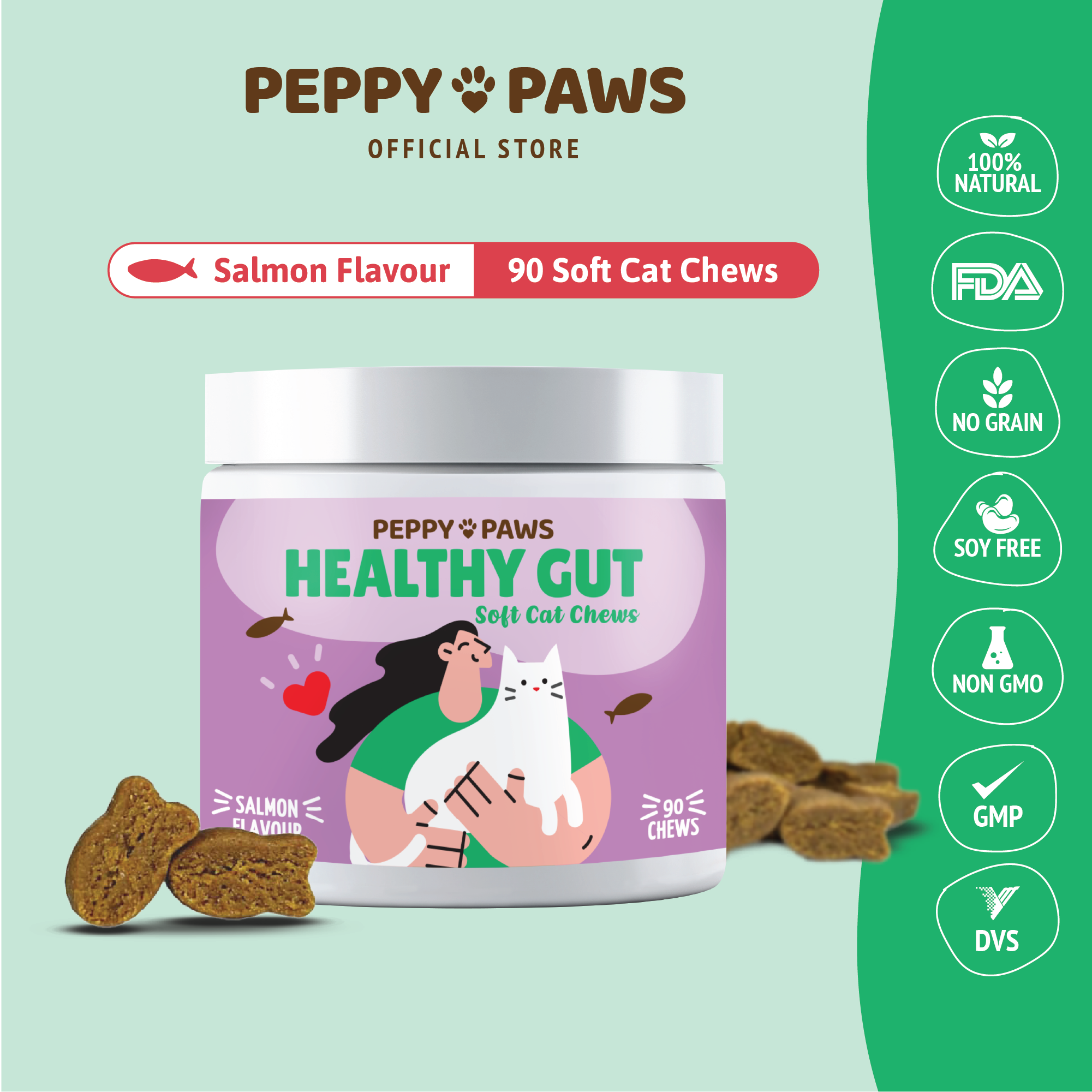 Peppy Paws Healthy Gut Soft Cats Chews (90 Chews)