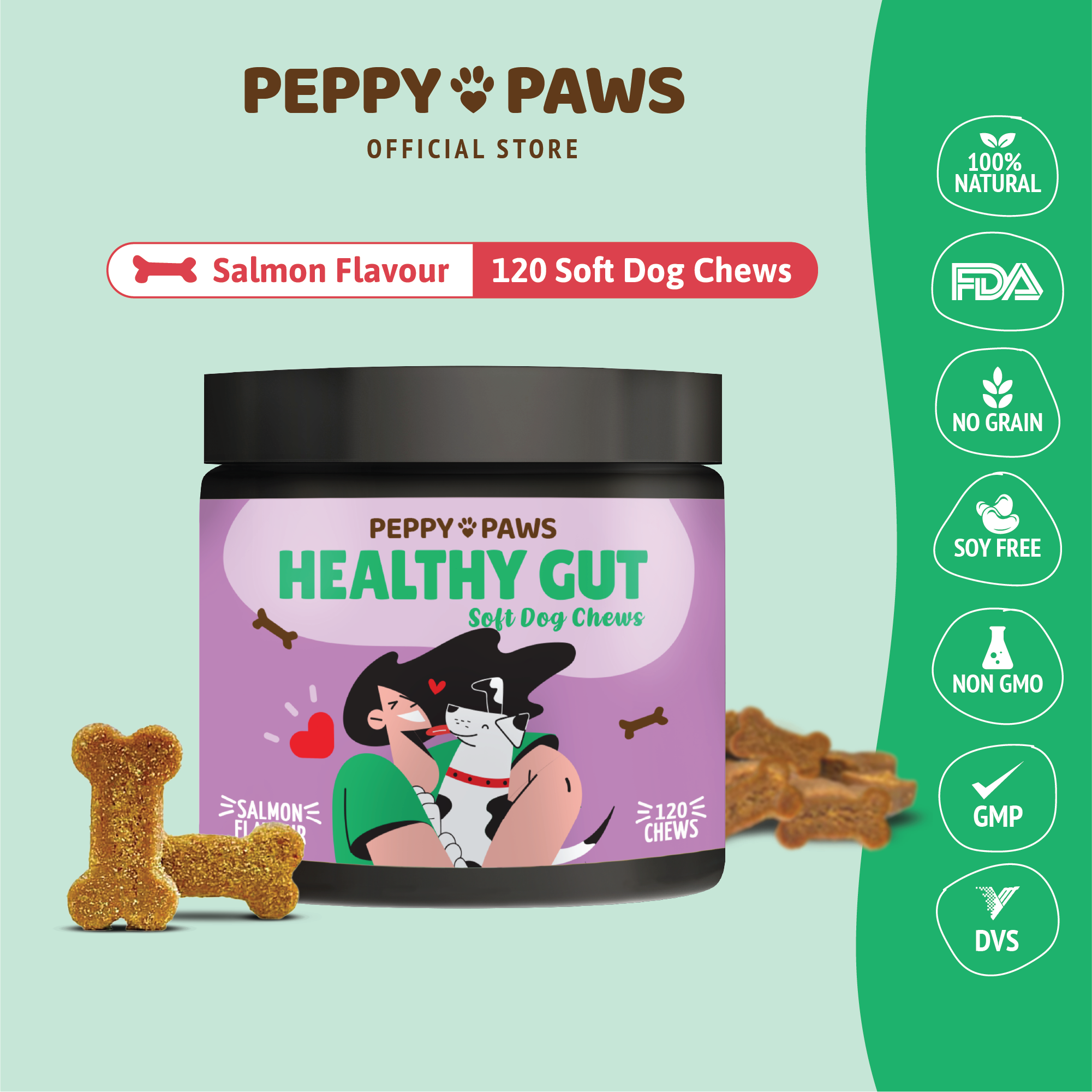 Peppy Paws Healthy Gut Soft Dog Chews (120 Chews)
