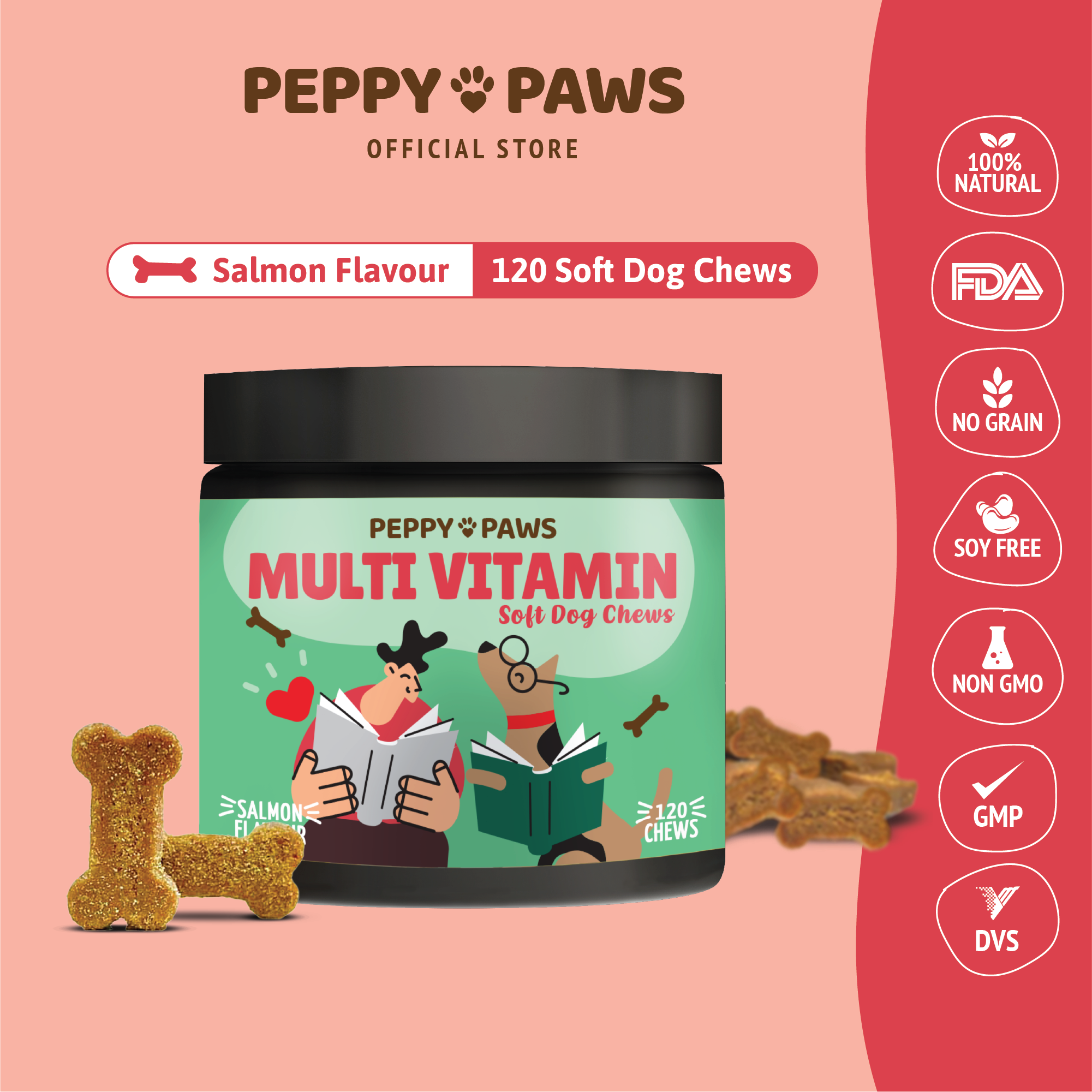 Peppy Paws Multivitamin Soft Dog Chews (120 Chews)