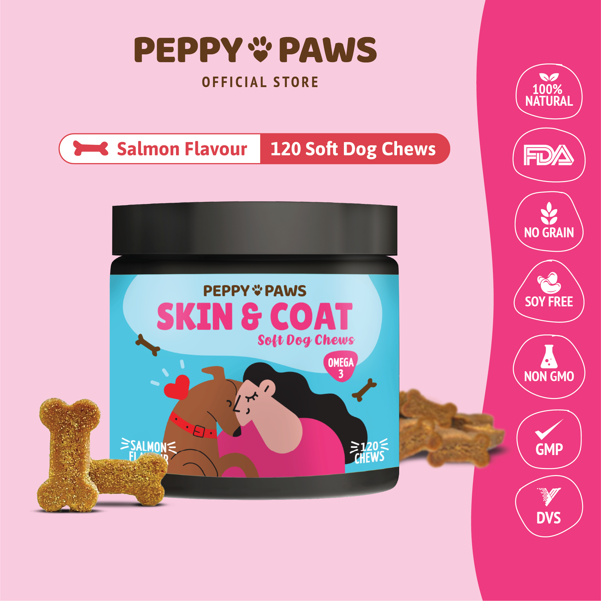 Peppy Paws Skin & Coat Soft Dog Chews (120 Chews)