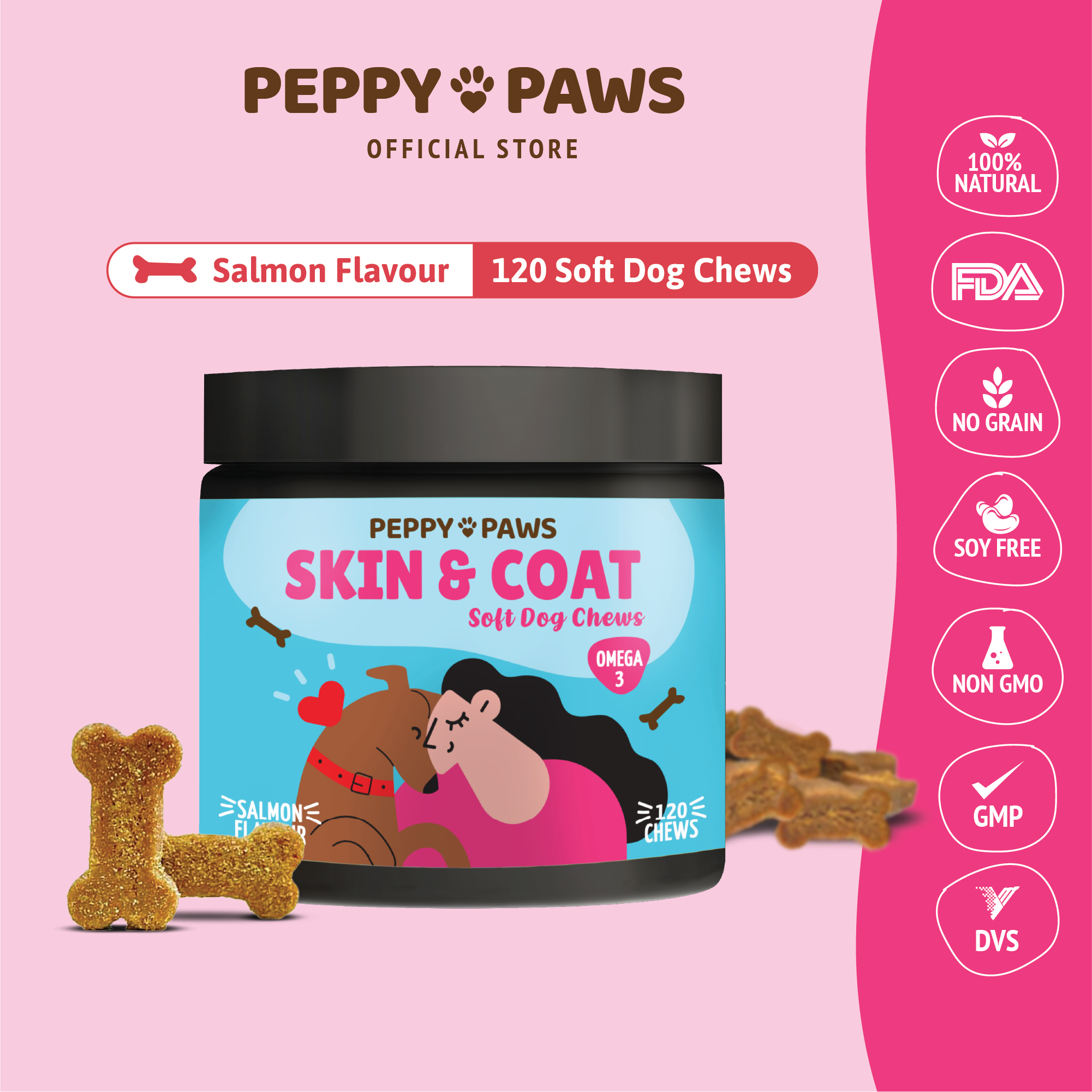 Preview of Peppy Paws Skin & Coat Soft Dog Chews (120 Chews)