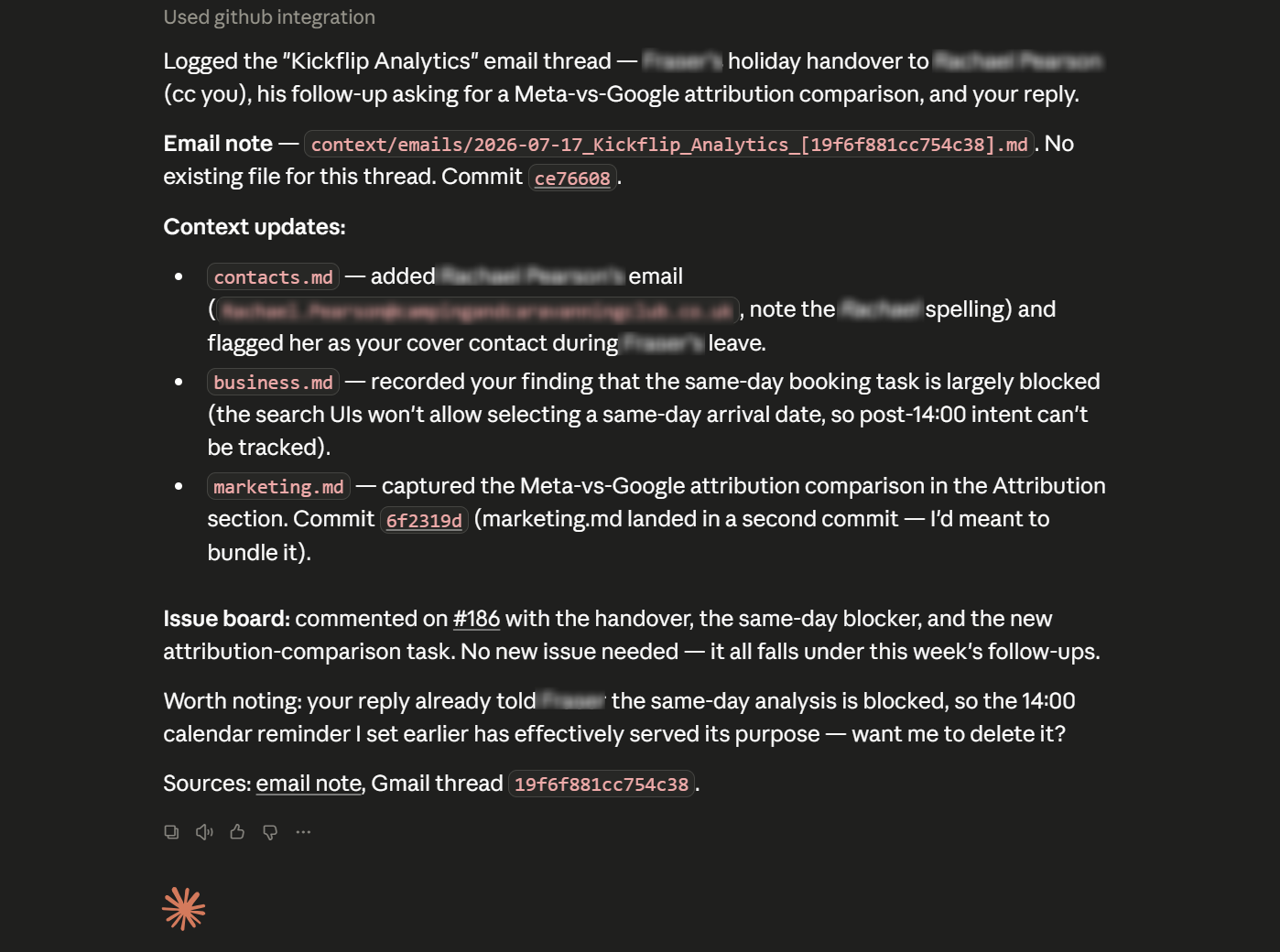 Example of KickflipOS working on a email thread