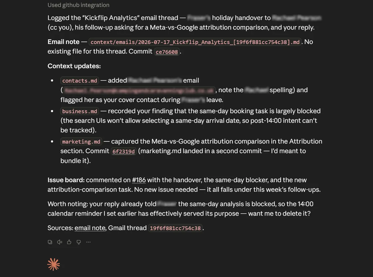Example of KickflipOS working on a email thread