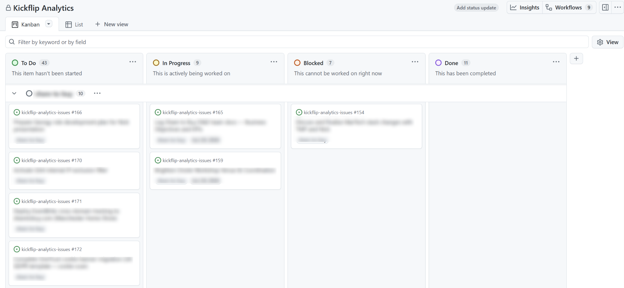 GitHub issue kanban board