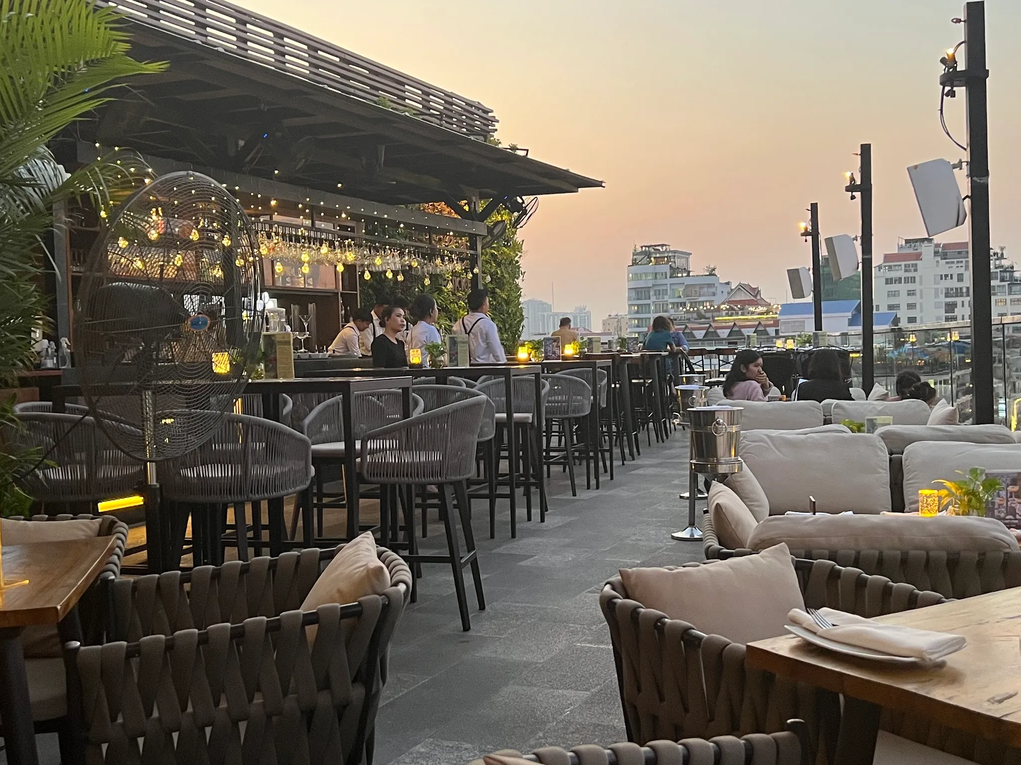 Rukkha Sky Bar & Tapas, the planted riverside terrace above Preah Sisowath Quay