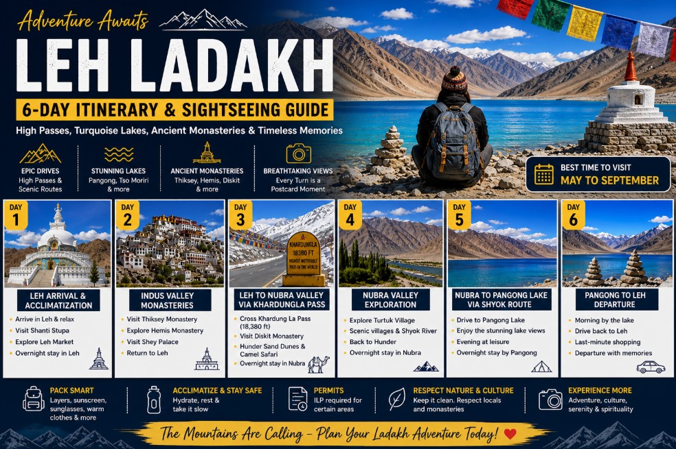 Six day travel itinerary cover image showing a scenic mountain and lake landscape