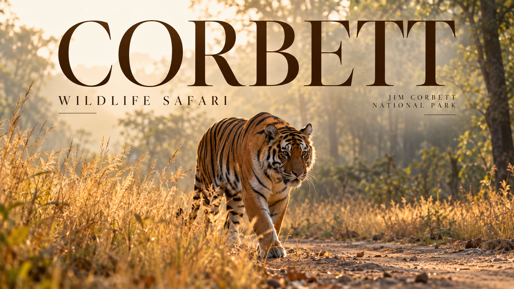 Royal Bengal tiger in Jim Corbett National Park wildlife safari tour banner
