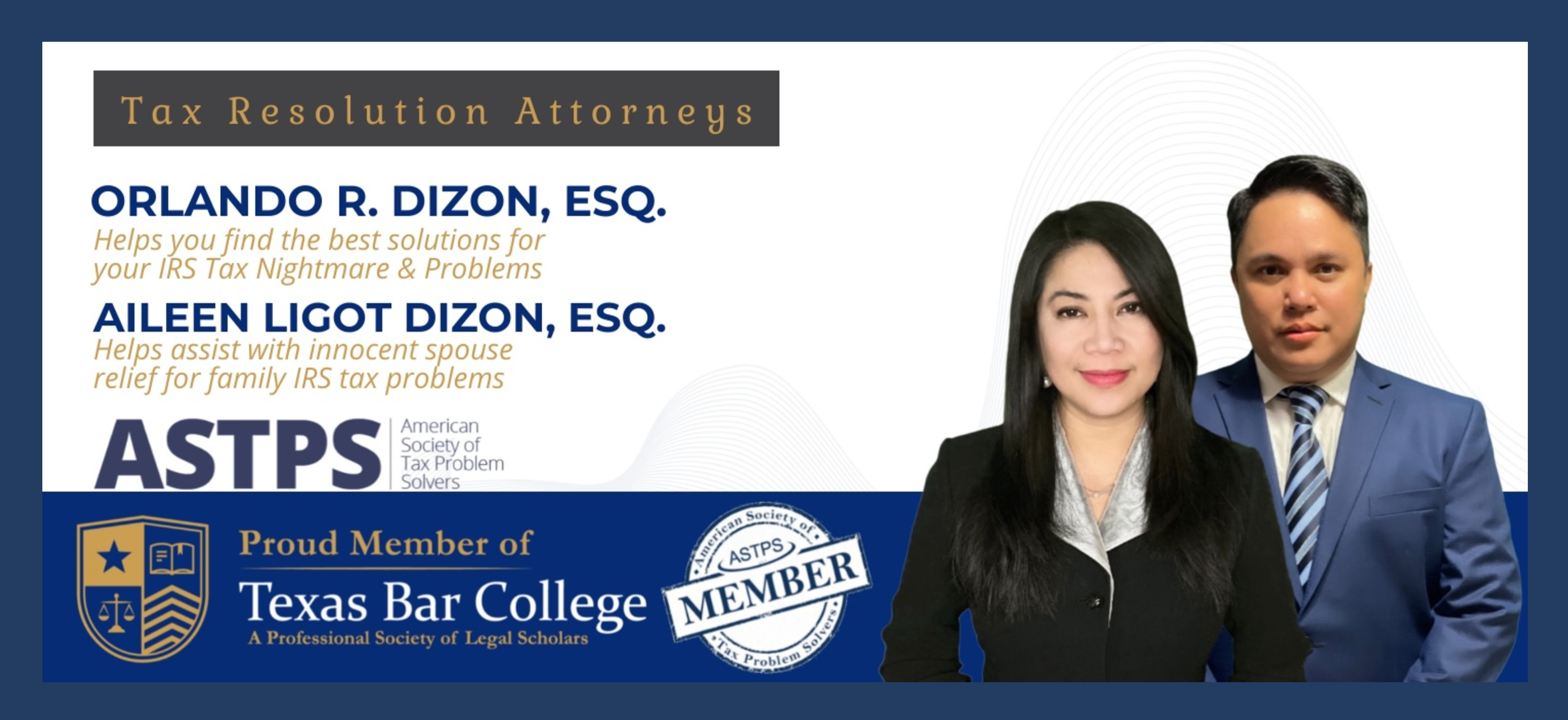 Tax Resolution Attorneys Orlando R Dizon and Aileen Ligot Dizon