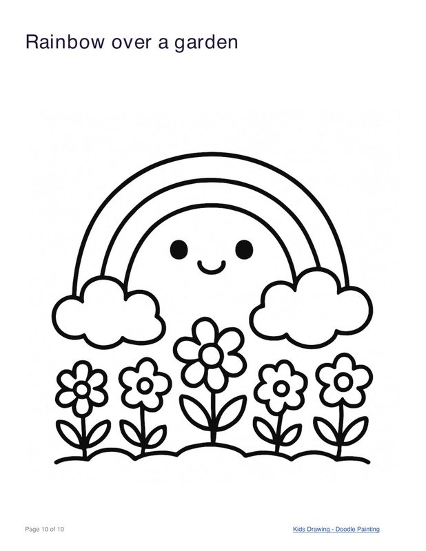 Rainbow over a garden coloring page