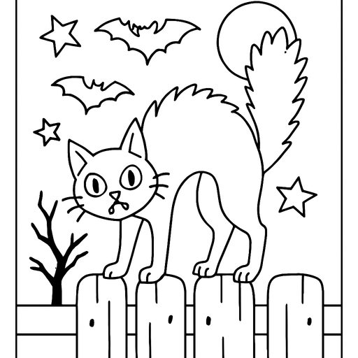 Black cat Halloween coloring page