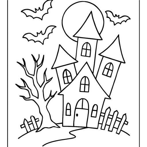 Haunted house Halloween coloring page