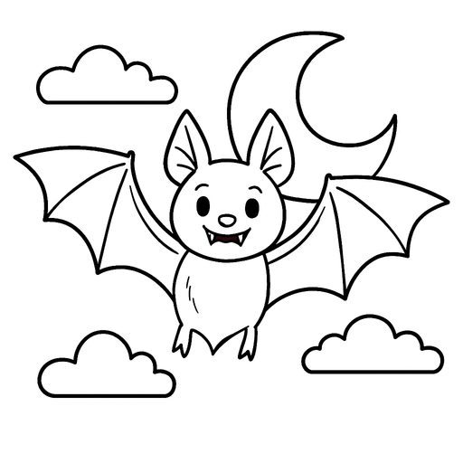 Vampire bat with a crescent moon coloring page