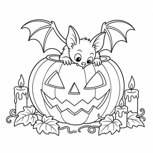 Bat perched on a jack-o'-lantern coloring page