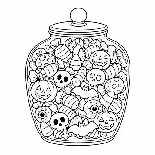 Jar of Halloween candy coloring page