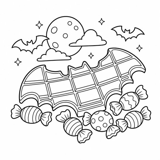 Bat-wing shaped chocolate bar coloring page