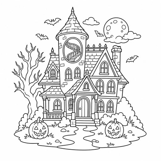 Haunted house tower window coloring page