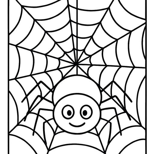Spider hanging from its web coloring page