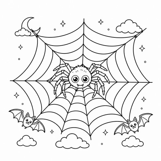 Spider in a giant web coloring page