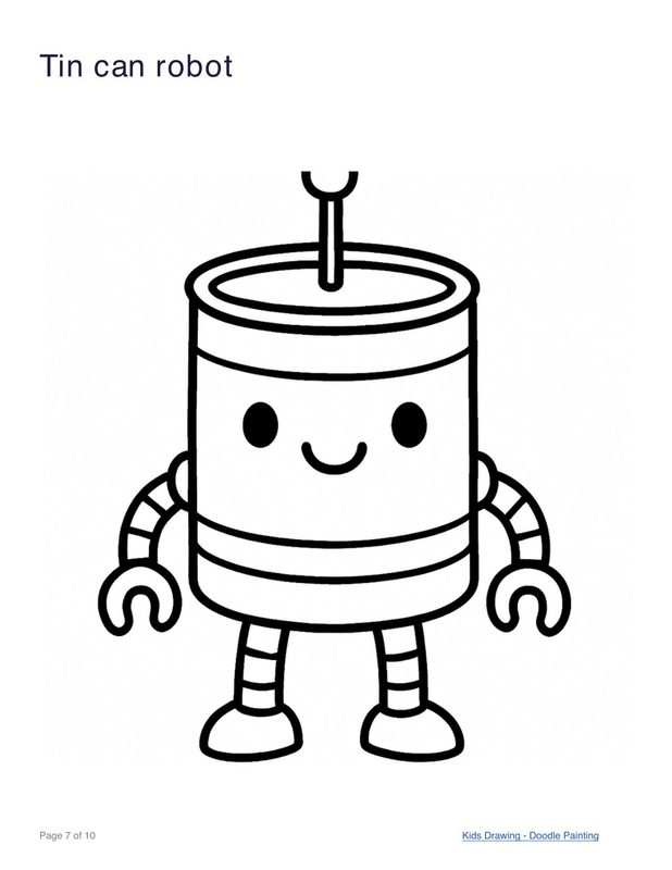 Tin can robot coloring page