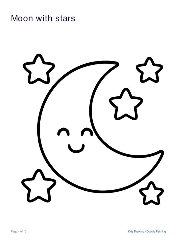 Moon with stars coloring page