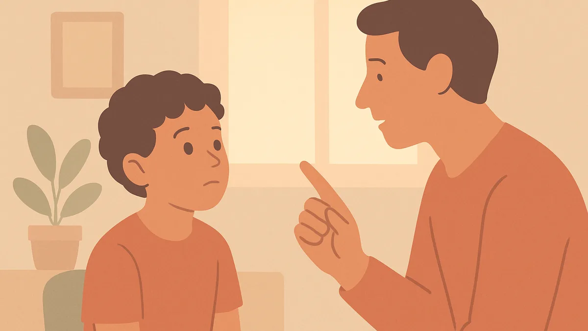 A child listening carefully to a parent speaking in a quiet, calm room