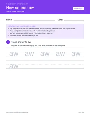 Preview of the “aw” practice sheet