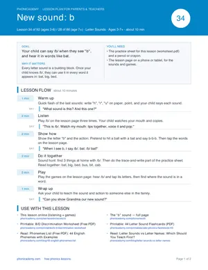 Preview of the “b” lesson plan